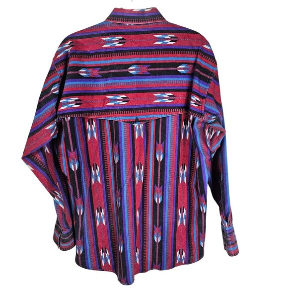 Ruddock Bros Western Button-Up Shirt XXL Red Aztec Stripe Pattern Made In USA - Picture 2 of 6